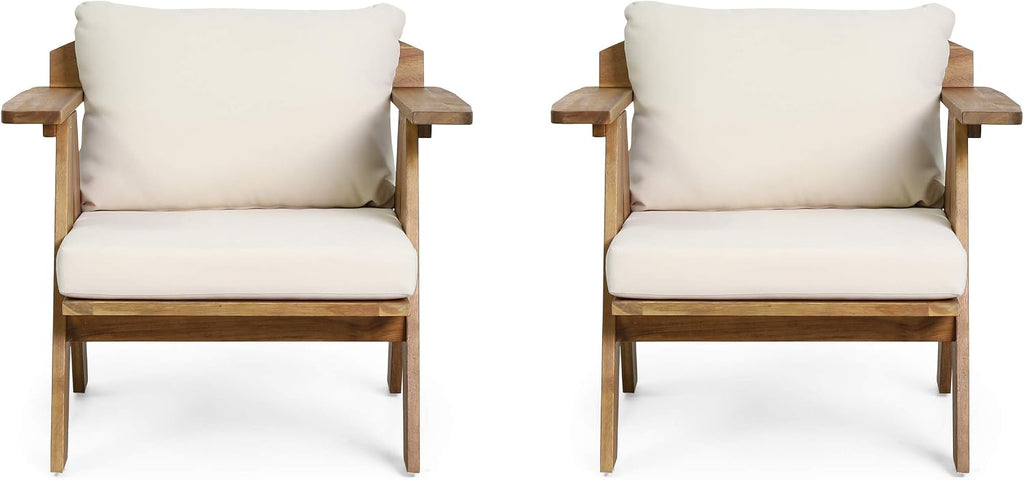 Christopher Knight Home Arcola Outdoor Club Chair with Cushion - Acacia Wood - Teak/Beige (Set of 2)