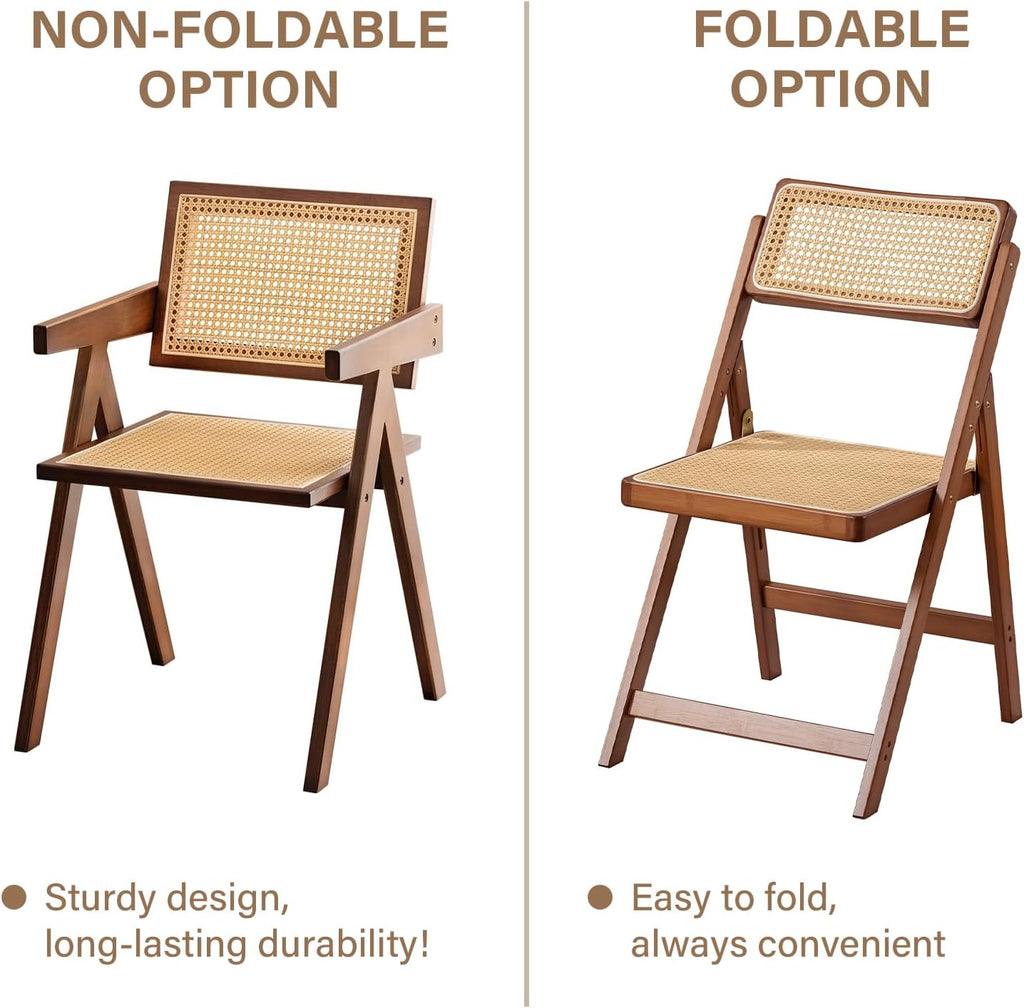 Furlide Rattan Accent Chairs, Modern Mid Century Dining Chairs Set of 2, Comfy Armchairs, Outdoor Rattan Chairs with Armrest for Bedroom Living Room Reading Room Dining Kitchen, Brown