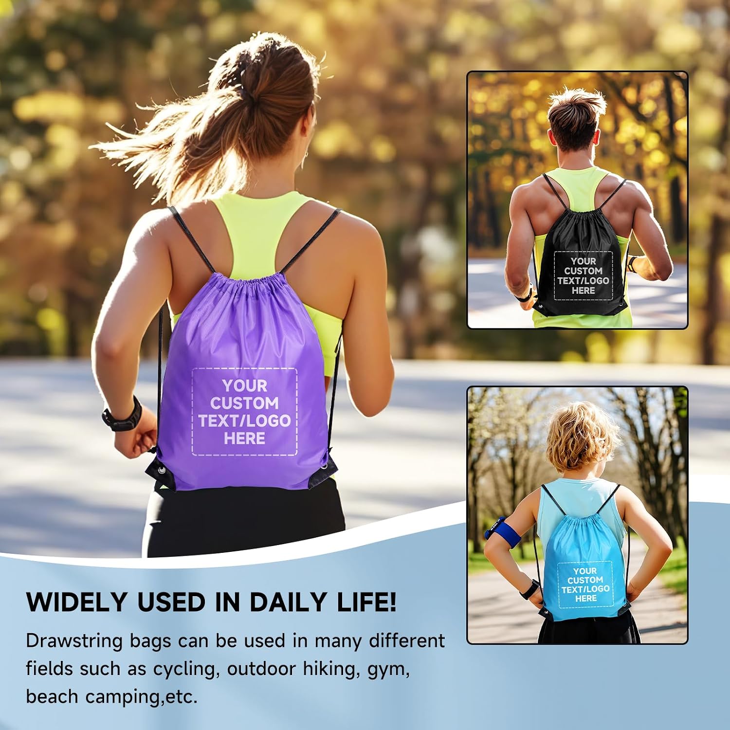 Custom Drawstring Backpack bags 10/50/100/500Pack, Promotional Items With Your Logo, Bulk Personalized Draw String Back Bag for Travelling, Gym and for Everyday Use