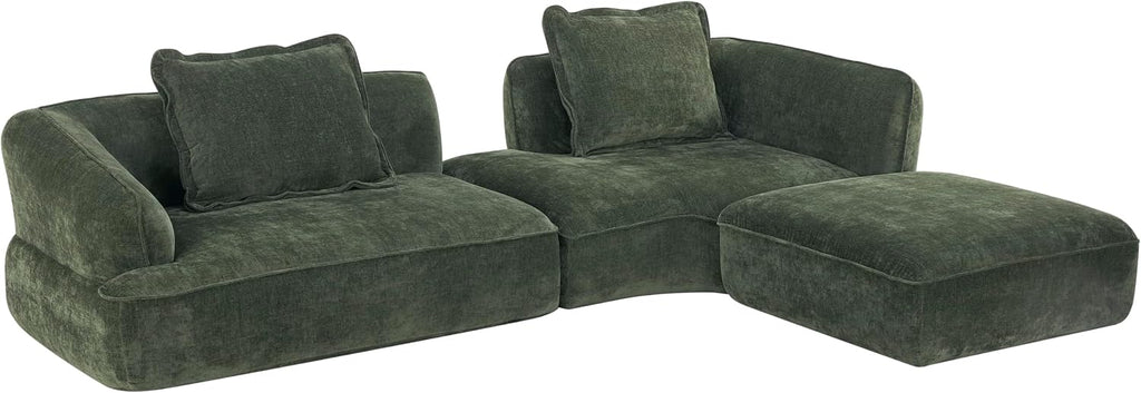 Christopher Knight Home Zacha 121' Modular L-Shape Sofa Couch with Chaise Lounge, Modern Boneless Sofa for Living Room, Fabric Upholstered Cloud Couch with Deep Seat, Olive Green