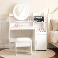 INFANS Kids Vanity with Lights, Princess Makeup Desk with Mirror Storage Shelves, Toddler Table and Chair Set Pretend Play for Girls Aged 4-9 (Cream White)