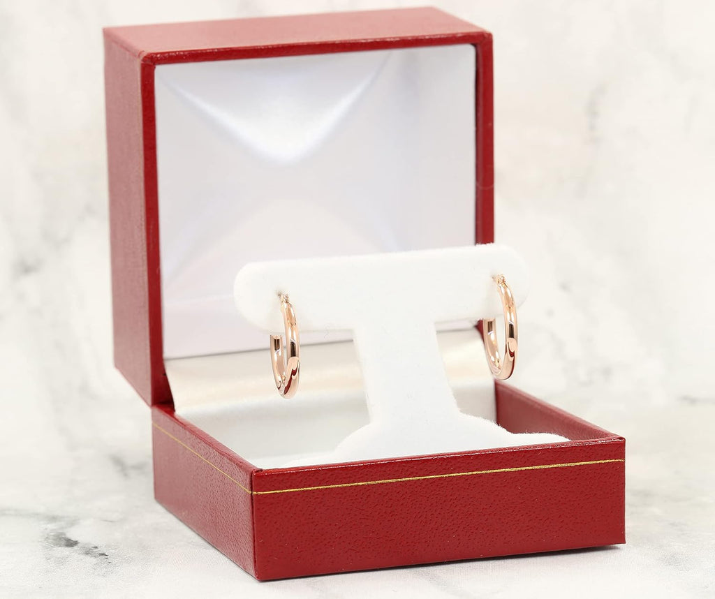 14K Rose Gold Classic Shiny Polished Round Hoop Earrings, 2mm tube