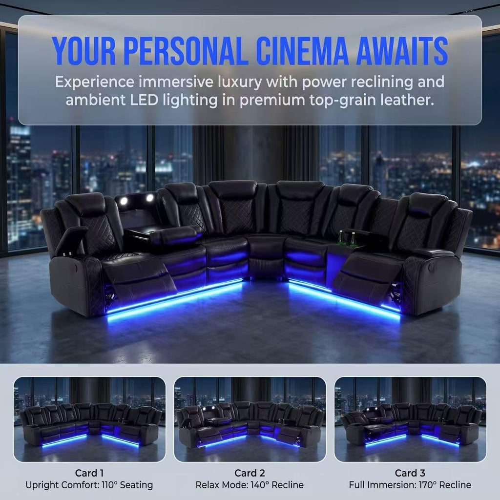 A Ainehome Power Furniture Reclining Sectional Sofa Set, Living Room Power Recliner Adjustable Sofa, Loveseat and Chair with USB Chargers/Storage Console for Living Room/Office(A-Black)