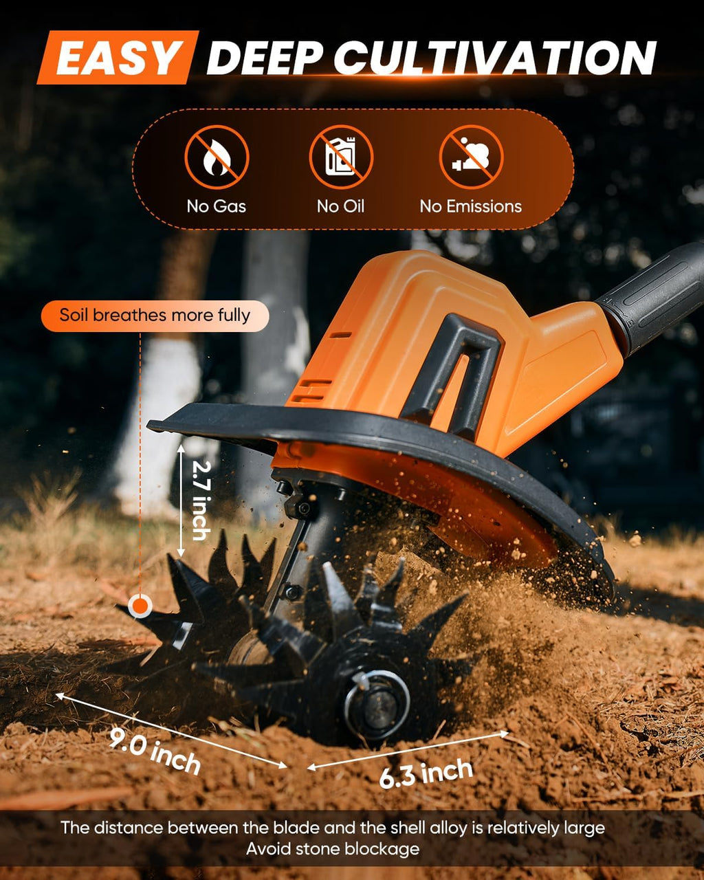 Saker 22V Cordless Electric Garden Tiller Cultivator, Rototiller for Gardening with 3 Adjustable Speed, 9-Inch Tilling Width, 6.3-Inch Depth for Soil Preparation, Weeding, and Gardening SK-TC18A