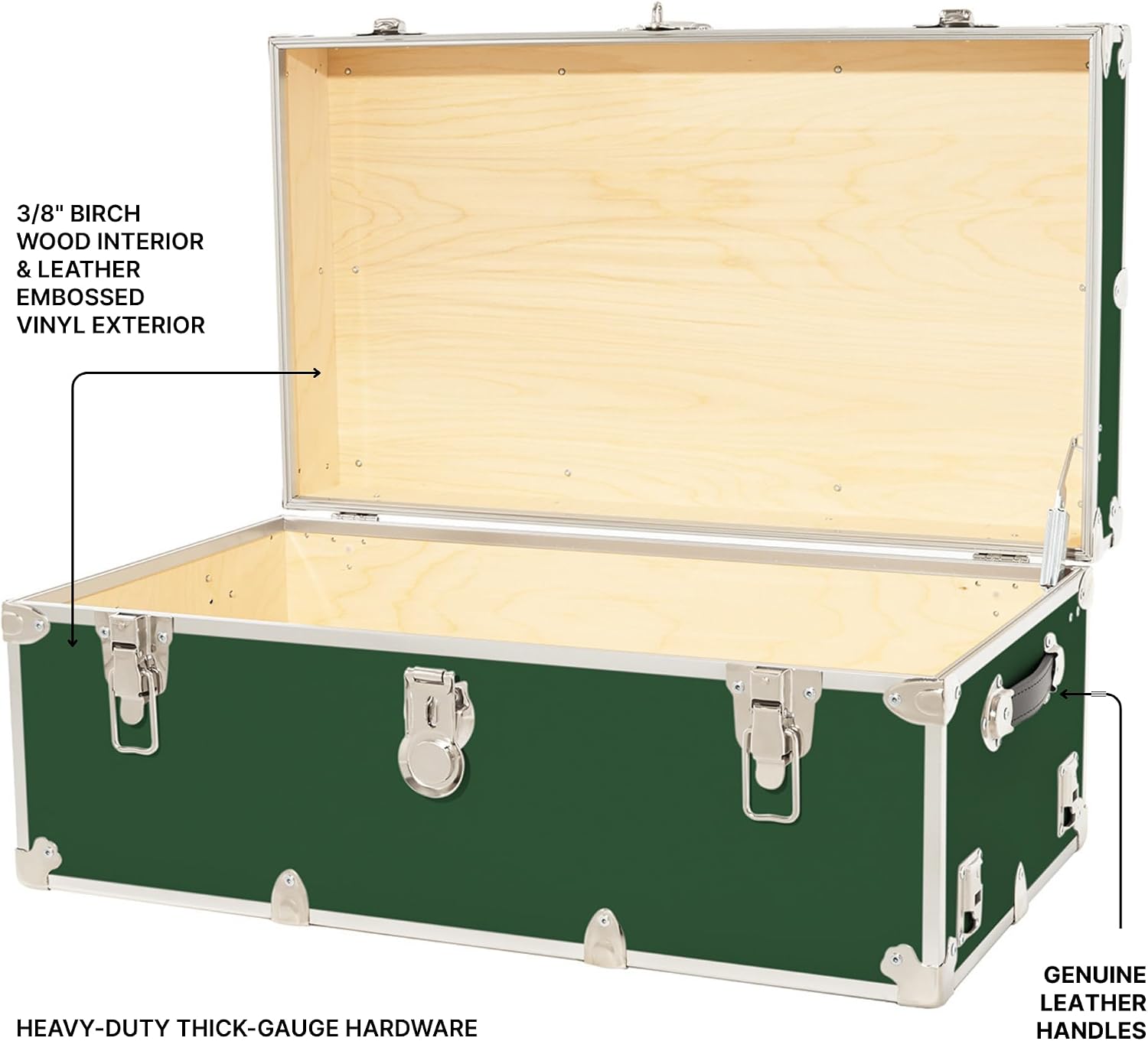 Rhino Trunk & Case Classic Camp & College Trunk with Wheels. 30'x17'x13', 1500+ lbs Capacity - Many Colors, Soft-Close Lid. Strong, USA Made Summer Camp Footlocker and Secure Dorm Storage Chest
