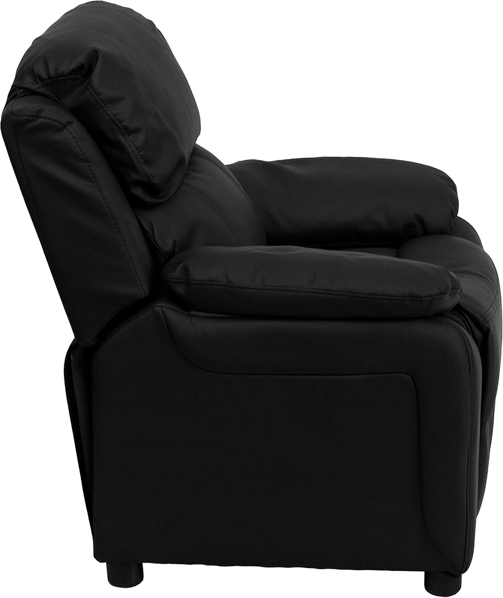 Flash Furniture Charlie LeatherSoft Kids Recliner with Flip-Up Storage Arms and Safety Recline, Contemporary Reclining Chair for Kids, Supports up to 90 lbs., Black