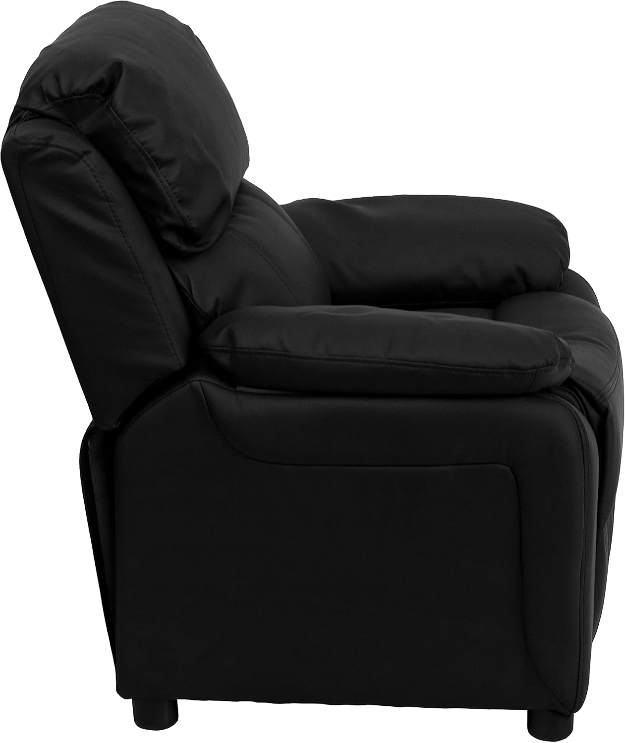 Flash Furniture Charlie LeatherSoft Kids Recliner with Flip-Up Storage Arms and Safety Recline, Contemporary Reclining Chair for Kids, Supports up to 90 lbs., Black