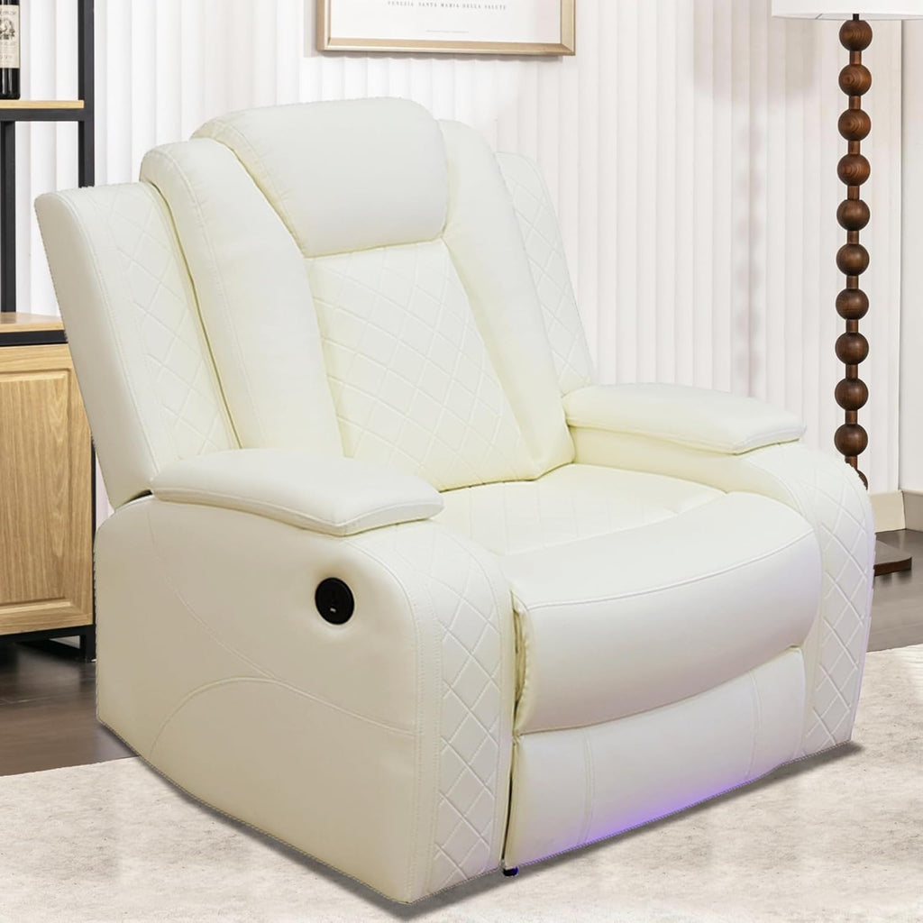 Power Recliner Sofa Sectional Couch with LED Light for Living Room,Leather Reclining Corner Sectional Sofa with 3 Recliner Seats,Cup Holder,Storage Console for House/Home Theater, Creamy