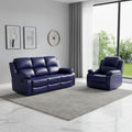 2-Piece Manual Leather Recliner Sofa Set, Adjustable Backrest Reclining Loveseat Sofa & Recliner Chair with Convertible Middle Coffee Table for House, Home Theater, Dark Blue