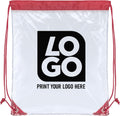 USMG Personalized Clear Drawstring Bags – Custom One Color Imprint for Business & Events (Clear/Red, QTY 50)