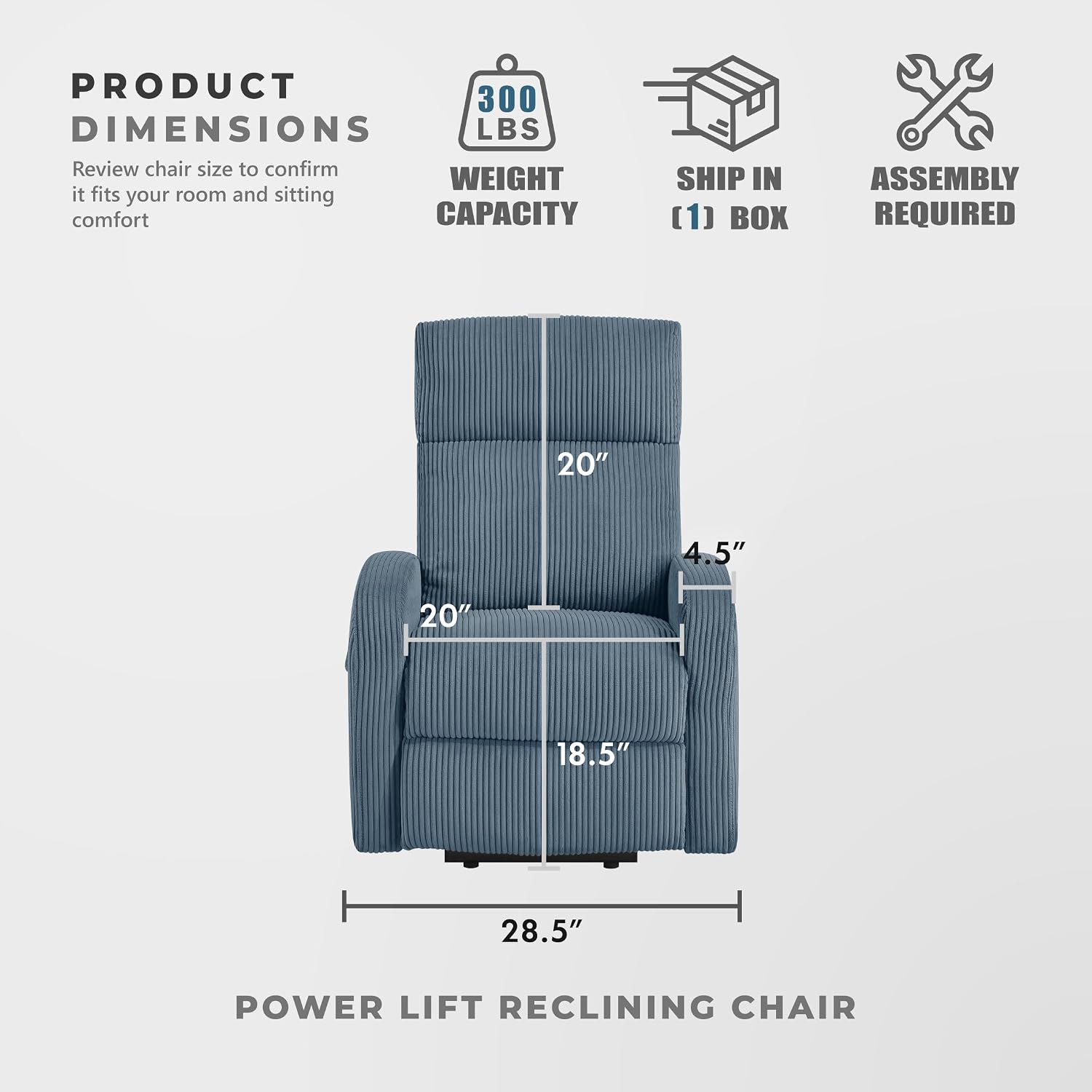 Lexicon Power Lift Recliner Chair for Elderly with Remote Control, Gentle Lift Motion, Side Pocket Armrest, Corduroy Upholstered Electric Recliner for Living Room/Bedroom, Easy Assembly, Midnight Blue
