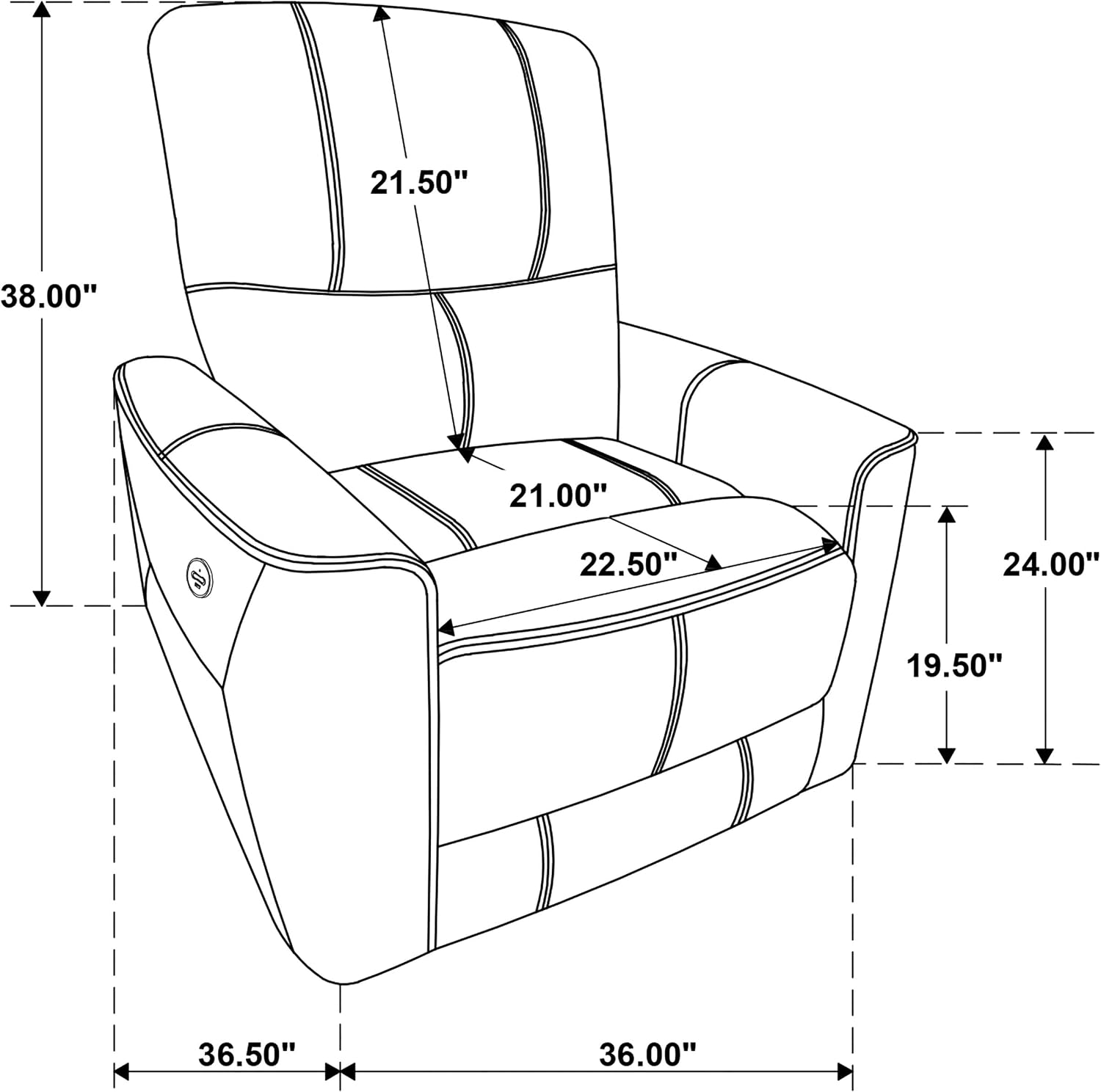Coaster Home Furnishings - Greenfield - Faux Leather Upholstered Power Recliner Chair with Power Reclining, USB Port, and Channel Tufting - Living Room - Dove Grey - 610263P