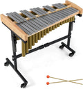 Costzon 32 Note Marimba, Aluminum Xylophone with Rubber Wood Base & Resonance Tubes, 32-Key Professional Glockenspiel with Mallets, Adjustable Stand & Lockable Wheels for Beginners, Students & Adults