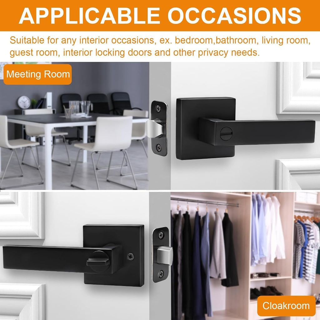 Sopoby 10 Pack Matte Black Door Handles Privacy Door Levers, Keyless Interior Door Knobs Square Door Levers Heavy Duty Door Locks for Bedroom Bathroom, Reversible Flat Levers