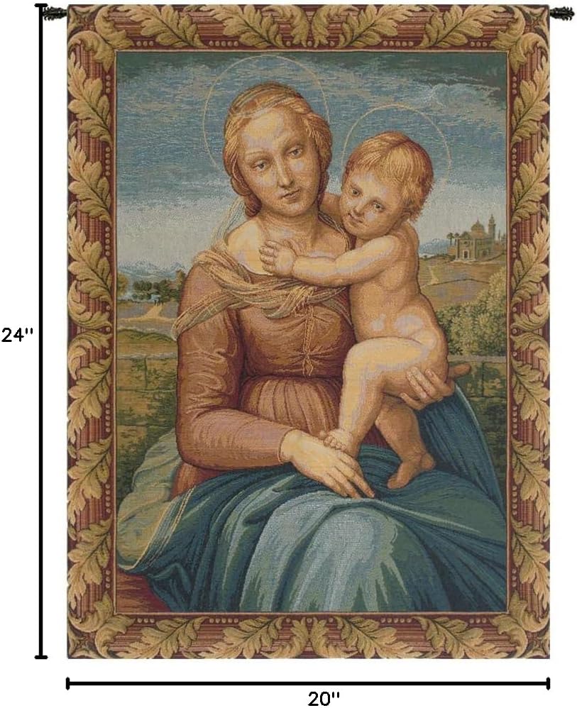Charlotte Home Furnishings Inc. Cowper Madonna By Raphael Italian Tapestry Wall Hanging 24 X 20 Inch Viscose Cotton And Polyester Blend Wall Art Perfect For Home Decor And Wall Decor By Raphael
