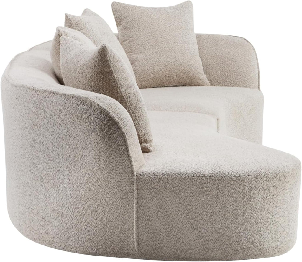 Christopher Knight Home Braebt 126' Comfy Upholstered Cloud Couch, 5-Seater Sofa Couches, Curved Modular Sectional Sofa with 4 Throw Pillows for Living Room, Study, No Assembly Required, Almond