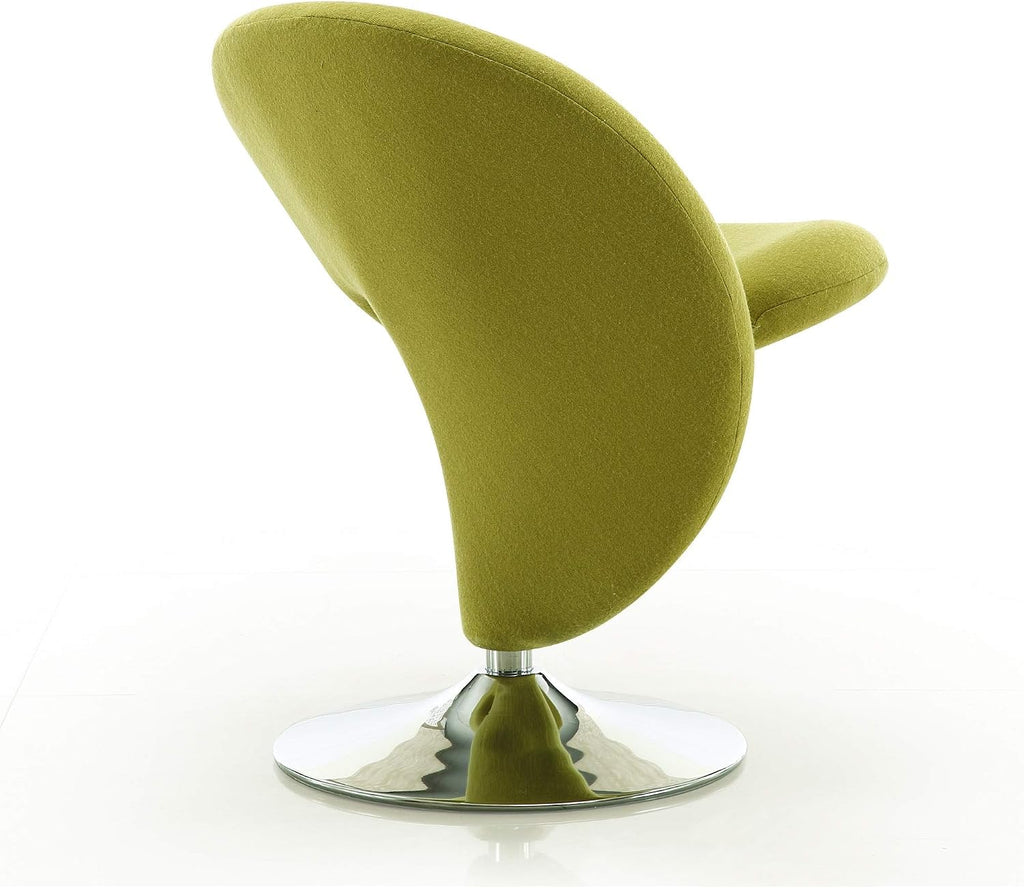 Manhattan Comfort Curl Swivel Accent Chair Set of 2 with 360° Turn, Fully Assembled, Upholstered in Wool Blend, Modern Ergonomic Design with Polished Chrome Base, Living Room & Office, Green
