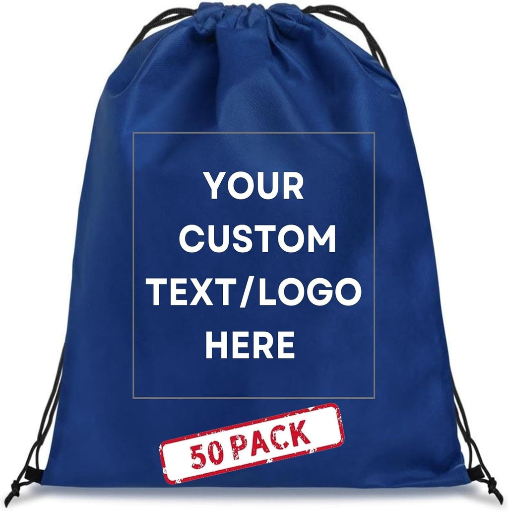 HANDSY Non-Woven Custom Drawstring Bags - Personalized Drawstring Backpack- Custom Bags with Logo for Traveling,Gym and Everyday Use (50, Blue)