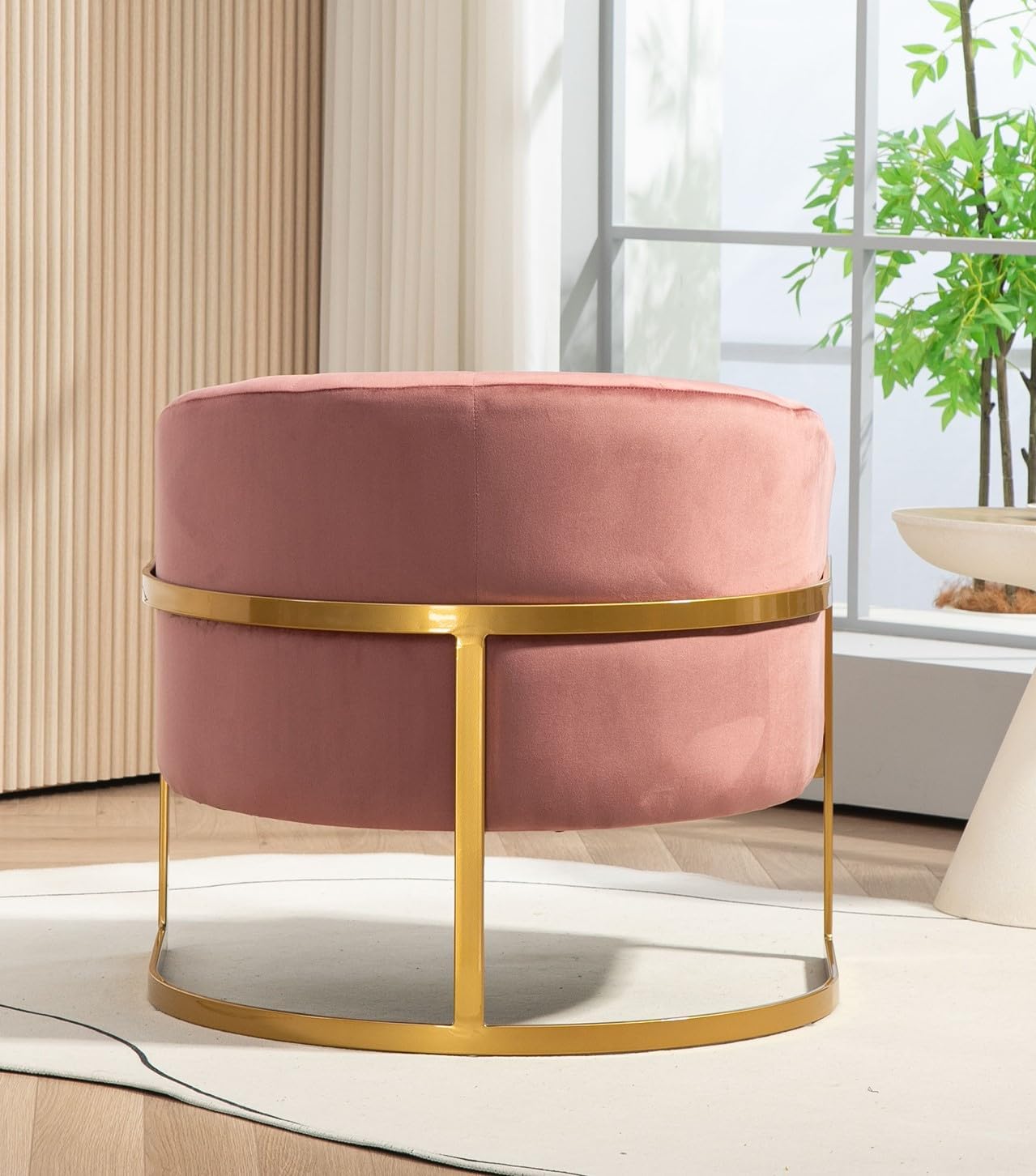 Container Furniture Direct Velvet Modern Accent Armchair - Luxury Gold Frame | Versatile Seating for Living Room, Bedroom, Office, Rose