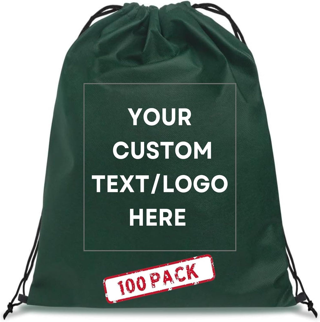 HANDSY Non-Woven Custom Drawstring Bags - Personalized Drawstring Backpack- Custom Bags with Logo for Traveling,Gym and Everyday Use (100, Dark Green)