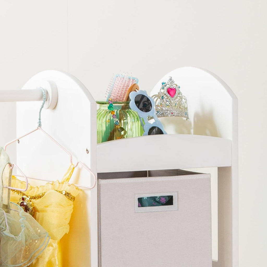 Guidecraft See and Store Dress-up Center – White: Pretend Play Costume Storage Wardrobe for Kids with Mirror & Shelves, Armoire with Bottom Tray, Toddlers Room Furniture