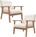 Westice Accent Chair Set of 2, Mid-Century Modern Living Room Chairs with Solid Wood Frame & Soft Thicken Cushion, Upholstered Arm Reading Chair for Bedroom, Balcony, Beige Linen Fabric & Natural Legs