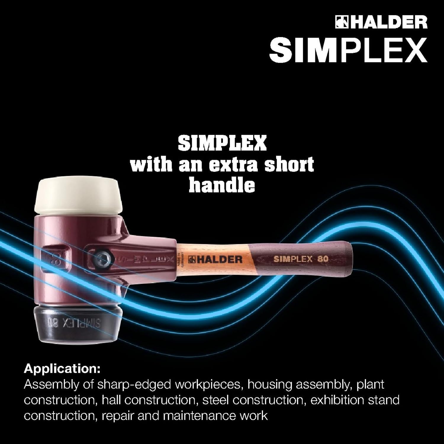 Halder Simplex Soft-Faced Mallet 3028.082 – Medium-Hard Rubber Insert, Nylon Insert, Cast Iron Housing with Handle Protection Sleeve, Extra Short Hickory Handle, 80mm, 6.1 lbs.