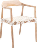 SAFAVIEH Home Collection Munro Natural Teak Wood/White Leather Woven Accent Chair (Fully Assembled)