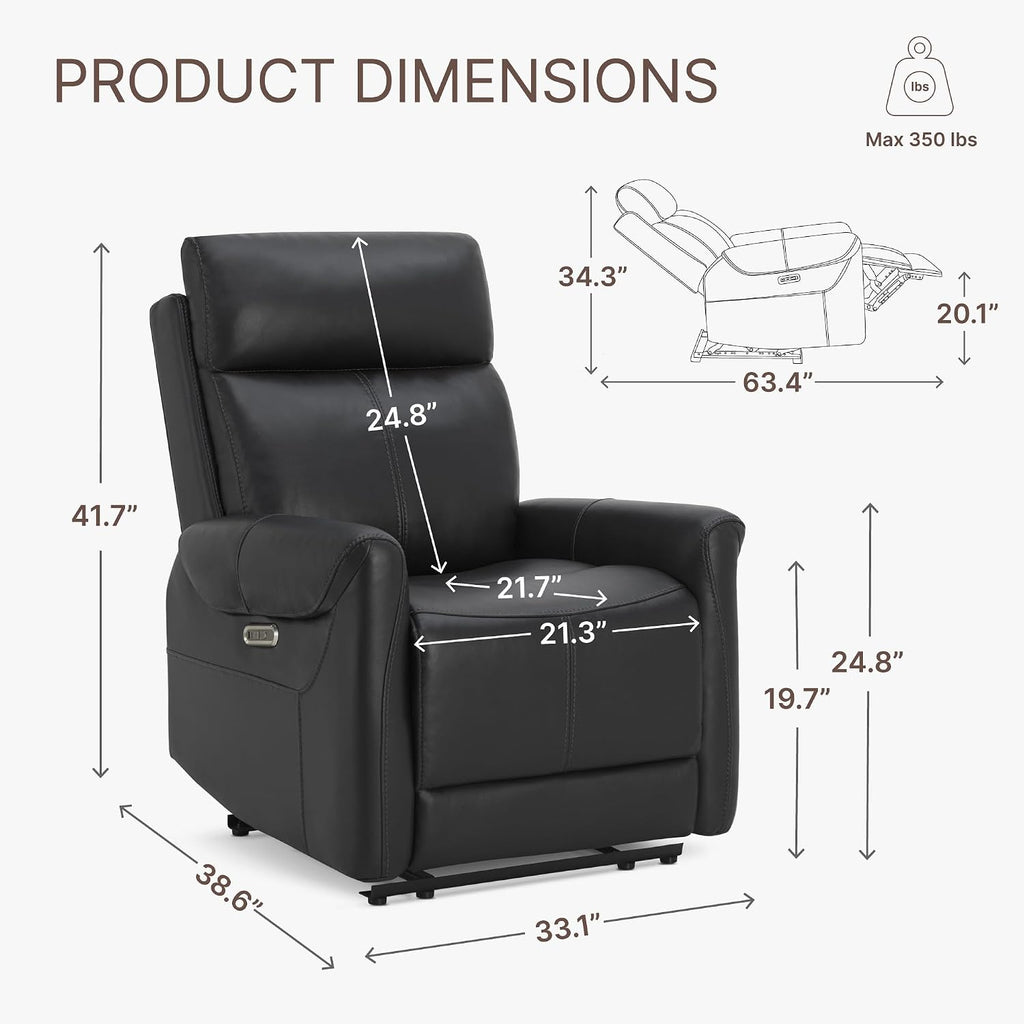 KISLOT Wall Hugger Recliner Chair for Adults, Faux Leather RV Recliner with USB Charging Ports Electric Power Reclining Sofa for Living Room Home Theater Seating Bedroom