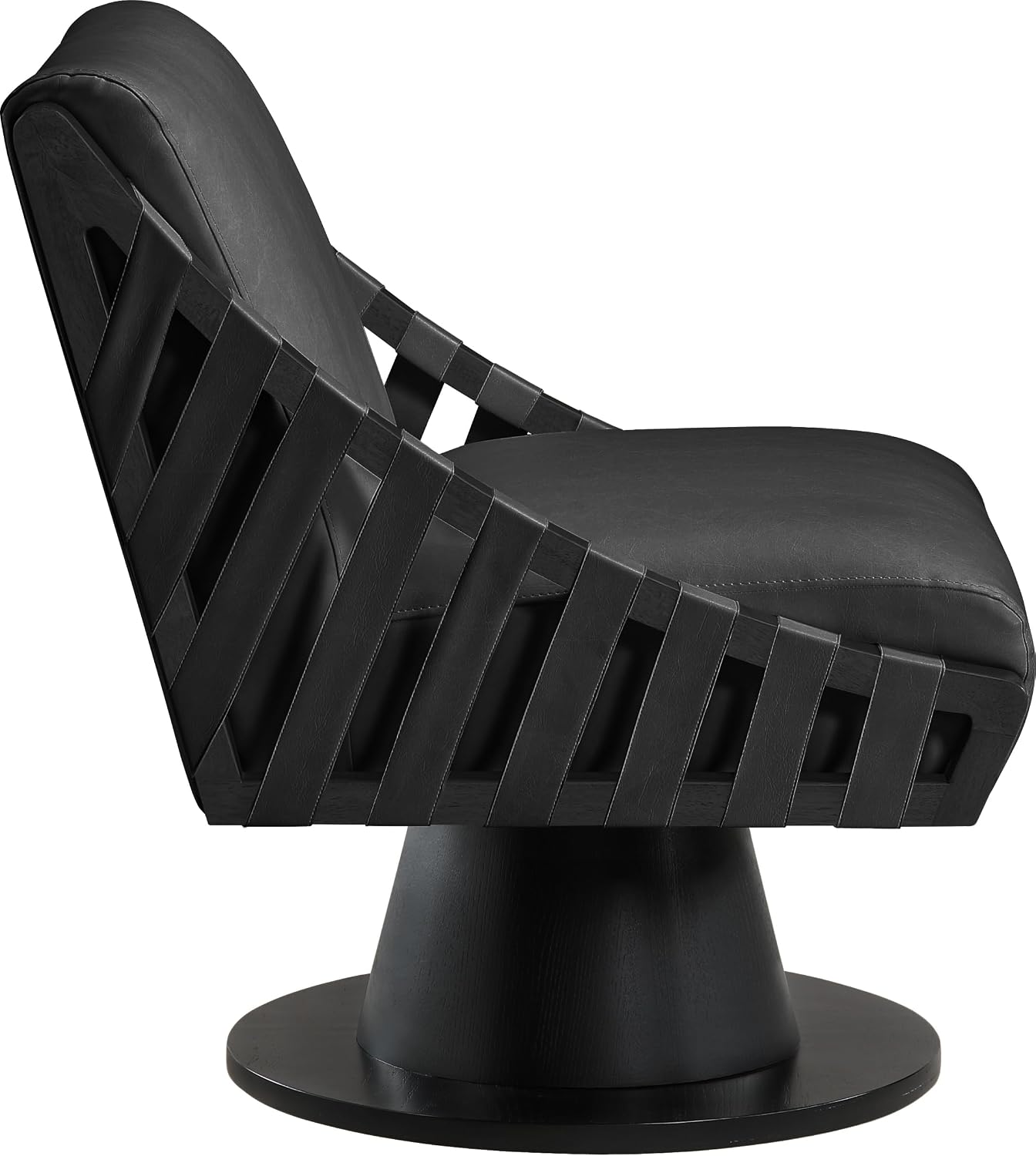 Meridian Furniture 33002Black Millwin Collection Art Deco Swivel Accent Chair with Rich Black Vegan Leather, Black Finish, Solid Wood Frame and Base, 28' W x 30' D x 32.5' H, Black