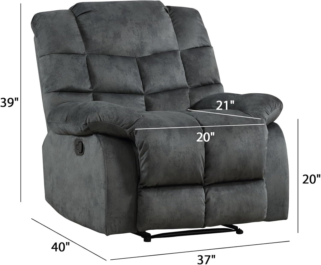 EBELLO Manual Recliner Chair, Overstuffed Reclining Sofa with Soft Padded Headrest and Armrest, Soft Fabric Single Couch for Living Room, Grey Green