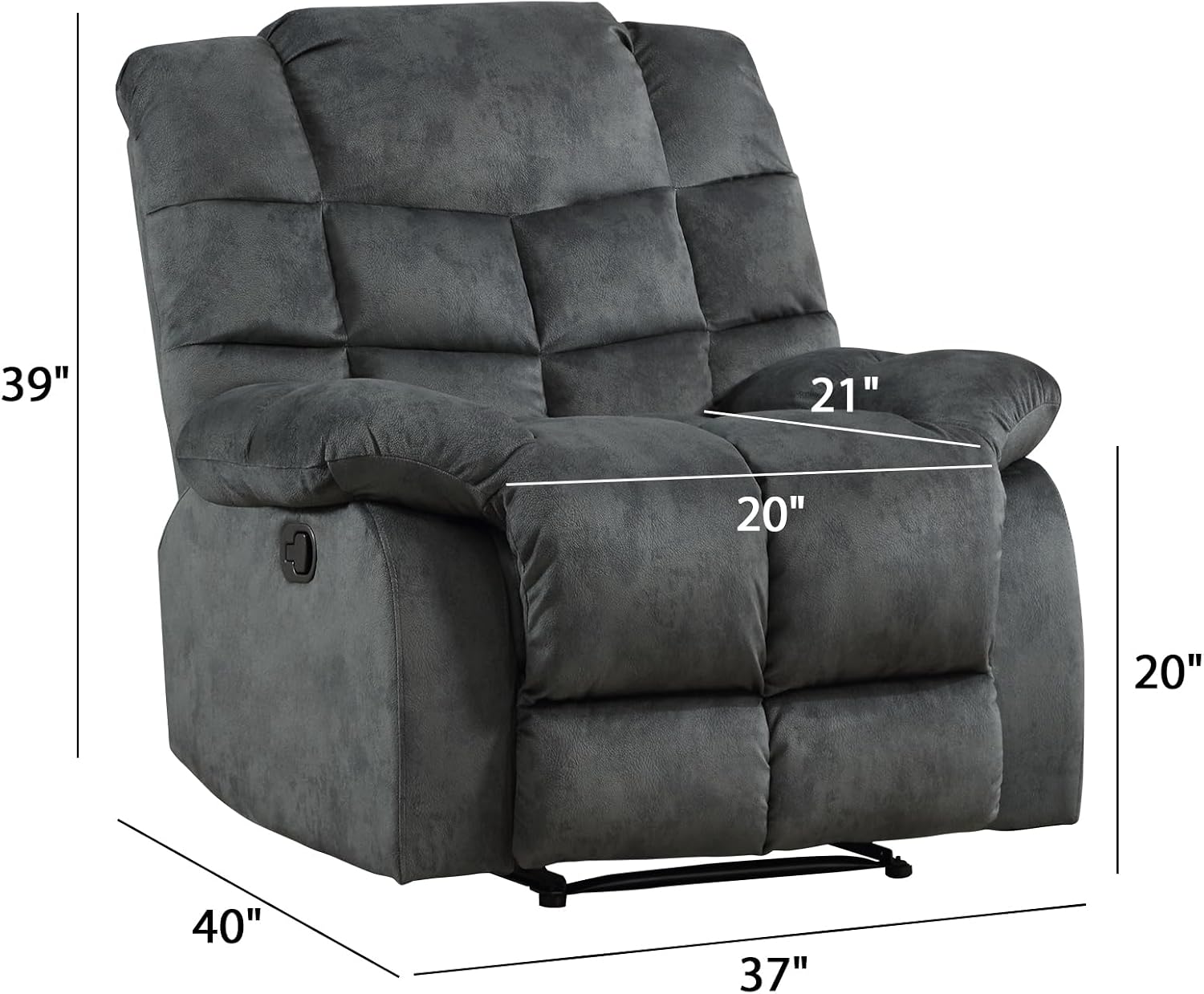 EBELLO Manual Recliner Chair, Overstuffed Reclining Sofa with Soft Padded Headrest and Armrest, Soft Fabric Single Couch for Living Room, Grey Green