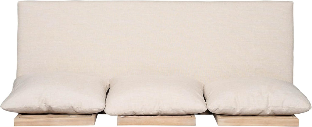 Christopher Knight Home Topia Acacia Wood Outdoor 3 Seater Sofa with Cushion, Wooden Patio Sofa Couch with Cushion, Comfy Armless Cloud Sofa Couch, Patio Furniture Sofa Set, Light Wash+Beige