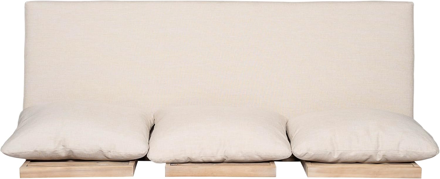 Christopher Knight Home Topia Acacia Wood Outdoor 3 Seater Sofa with Cushion, Wooden Patio Sofa Couch with Cushion, Comfy Armless Cloud Sofa Couch, Patio Furniture Sofa Set, Light Wash+Beige