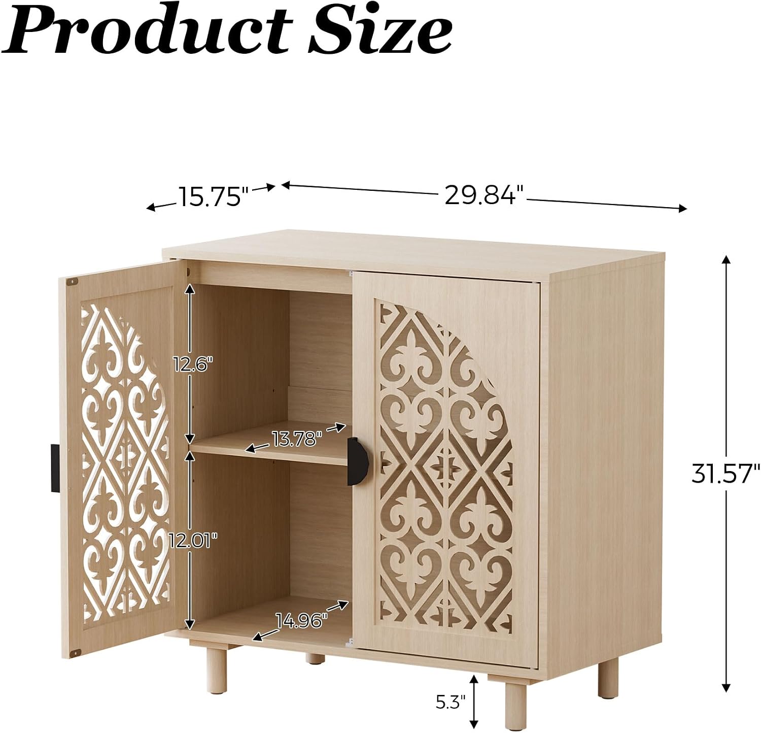 Decorative Storage Cabinet, Sideboard with Magnetic Latch, Adjustable Shelf, 29.8 x 15.7 x 31.5 Inches (2 Piece)