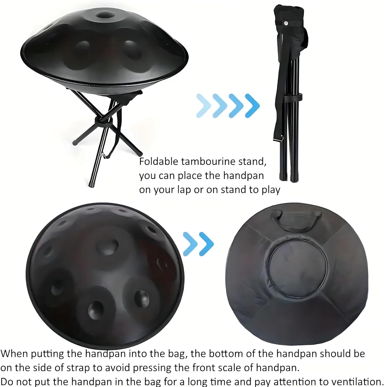 YAYUZEST Advanced Adult Handpan, 22-Inch 10-Note 440Hz D Minor Kurd Steel Drum with Soft Bag, 2 Mallets, Stand and Dust-Free Cloth (Black)