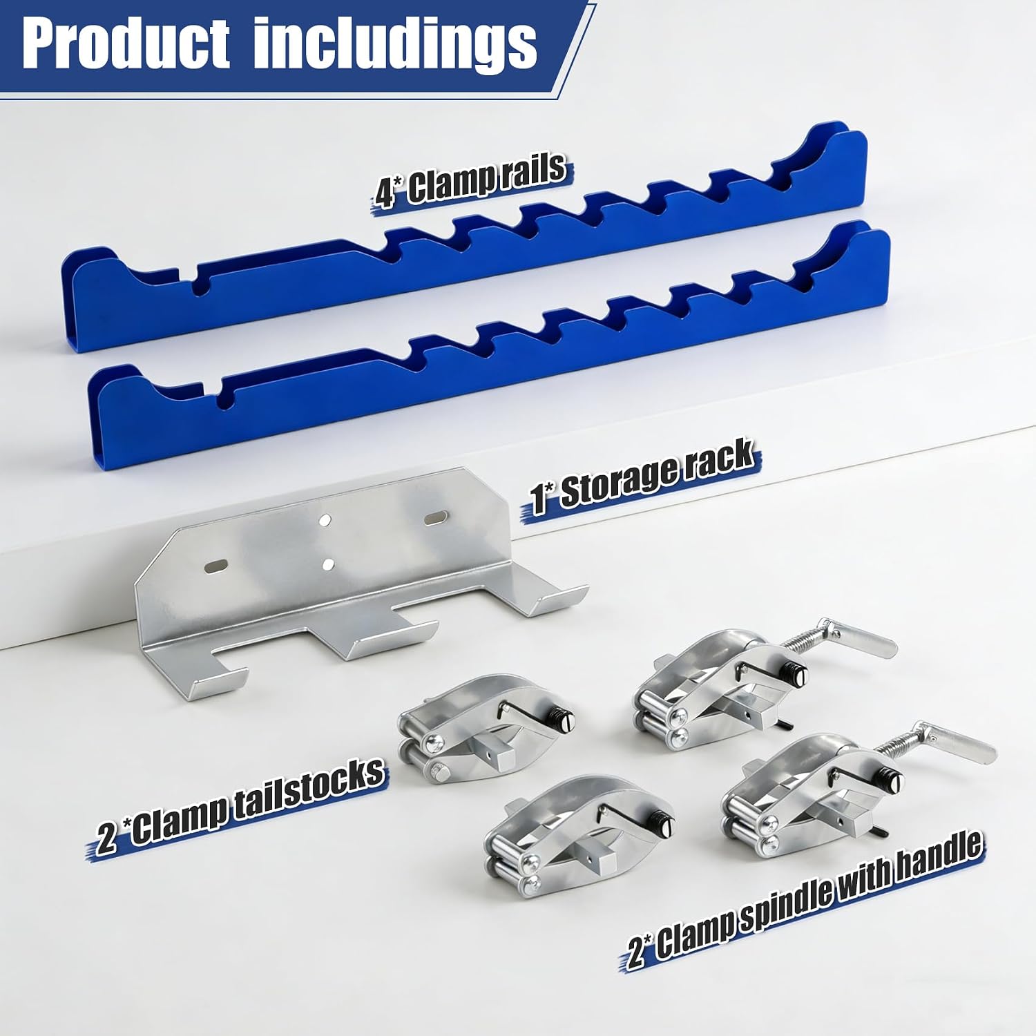 40.5 Inch 4-Way Pressure Woodworking Panel Clamps 2 Pack, Steel Adjustable Clamp with Storage Rack, Fits 10-36' Wide & 3/4-3' Thick for Boards, Tabletops, Cabinet Making