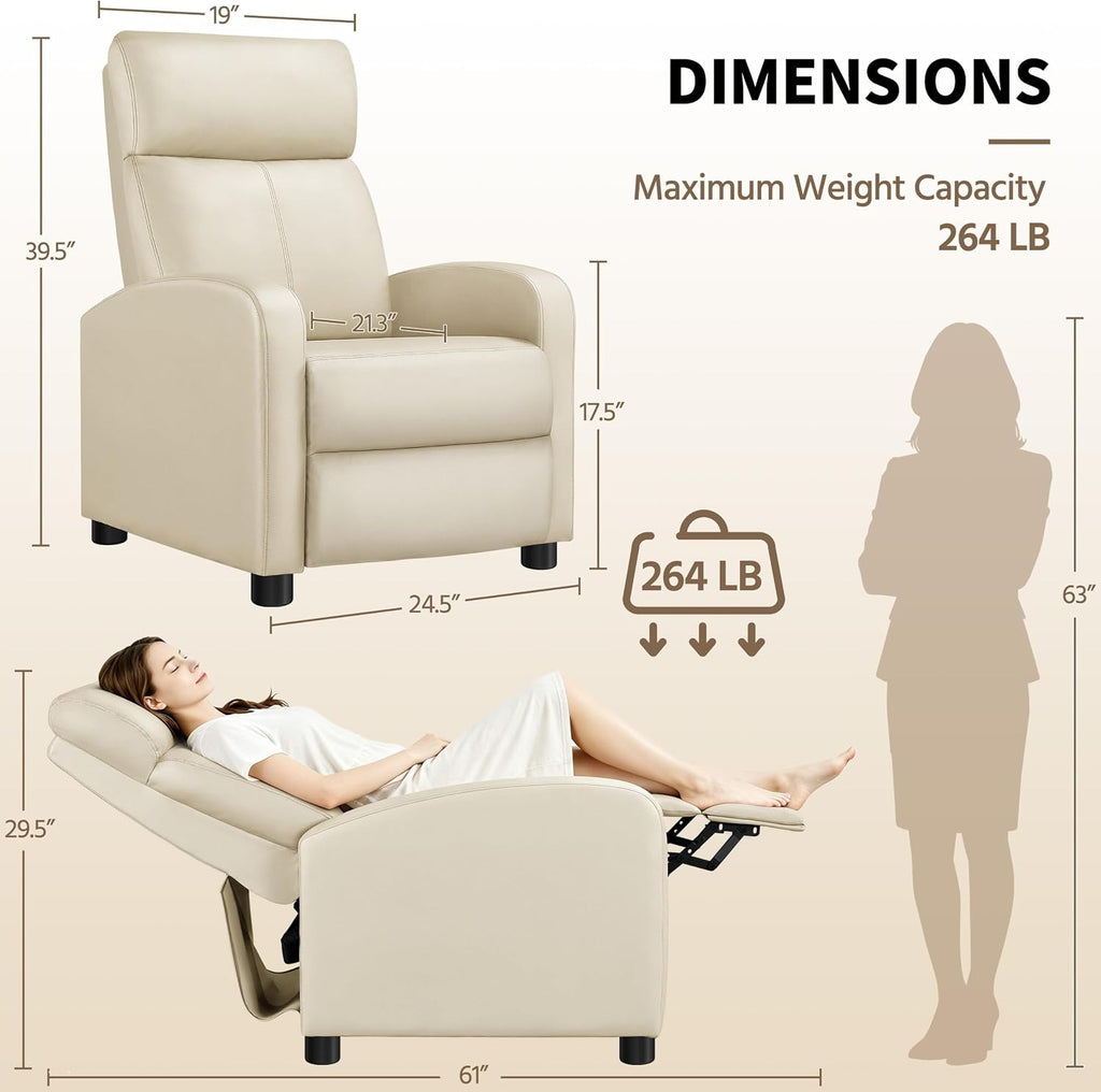 Topeakmart Recliner Chair for Living Room Recliner Sofa Reading Chair Single Sofa Home Theater Seating Modern Reclining Chair Easy Lounge with PU Leather Padded Seat Backrest
