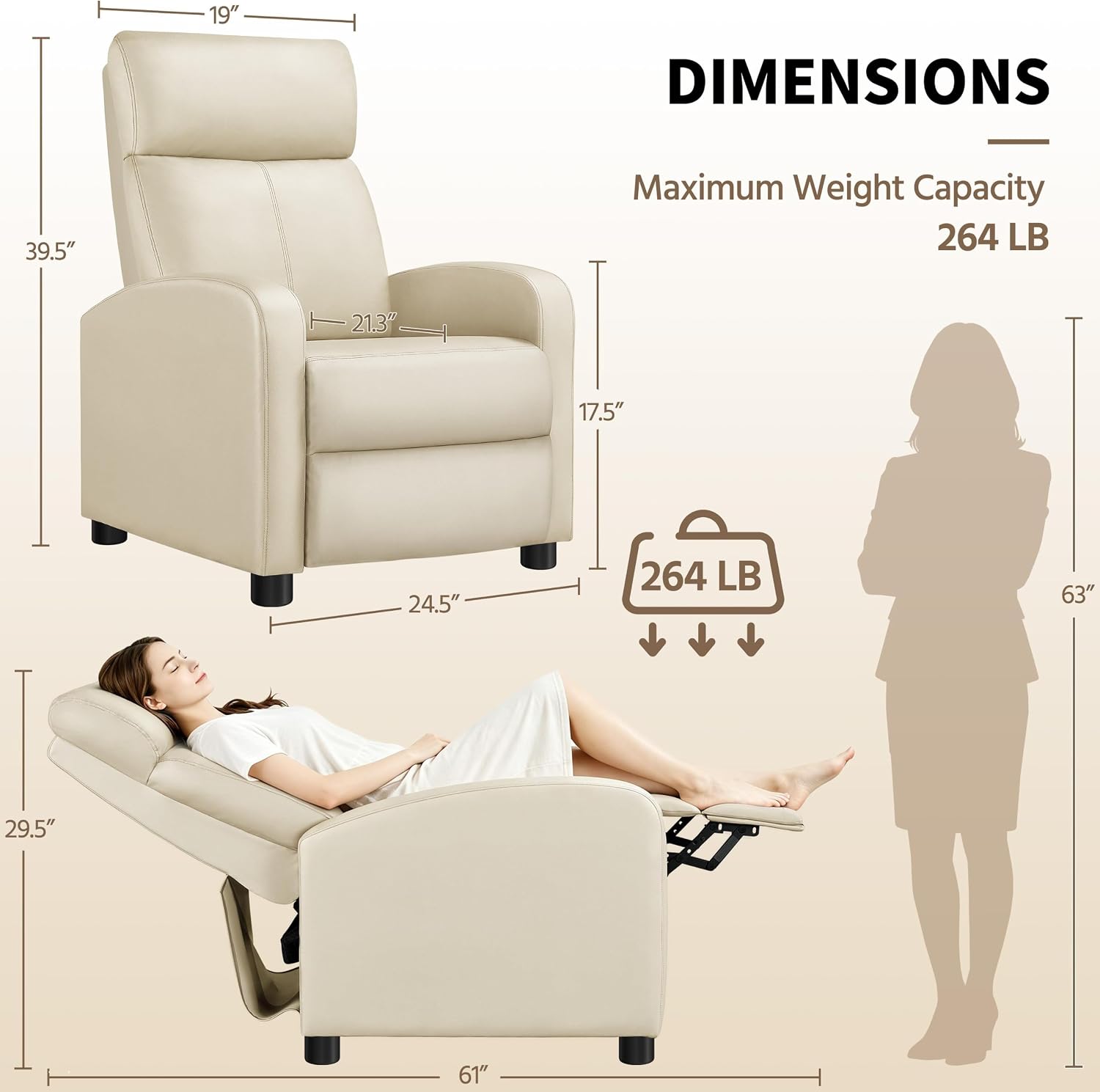 Topeakmart Recliner Chair for Living Room Recliner Sofa Reading Chair Single Sofa Home Theater Seating Modern Reclining Chair Easy Lounge with PU Leather Padded Seat Backrest