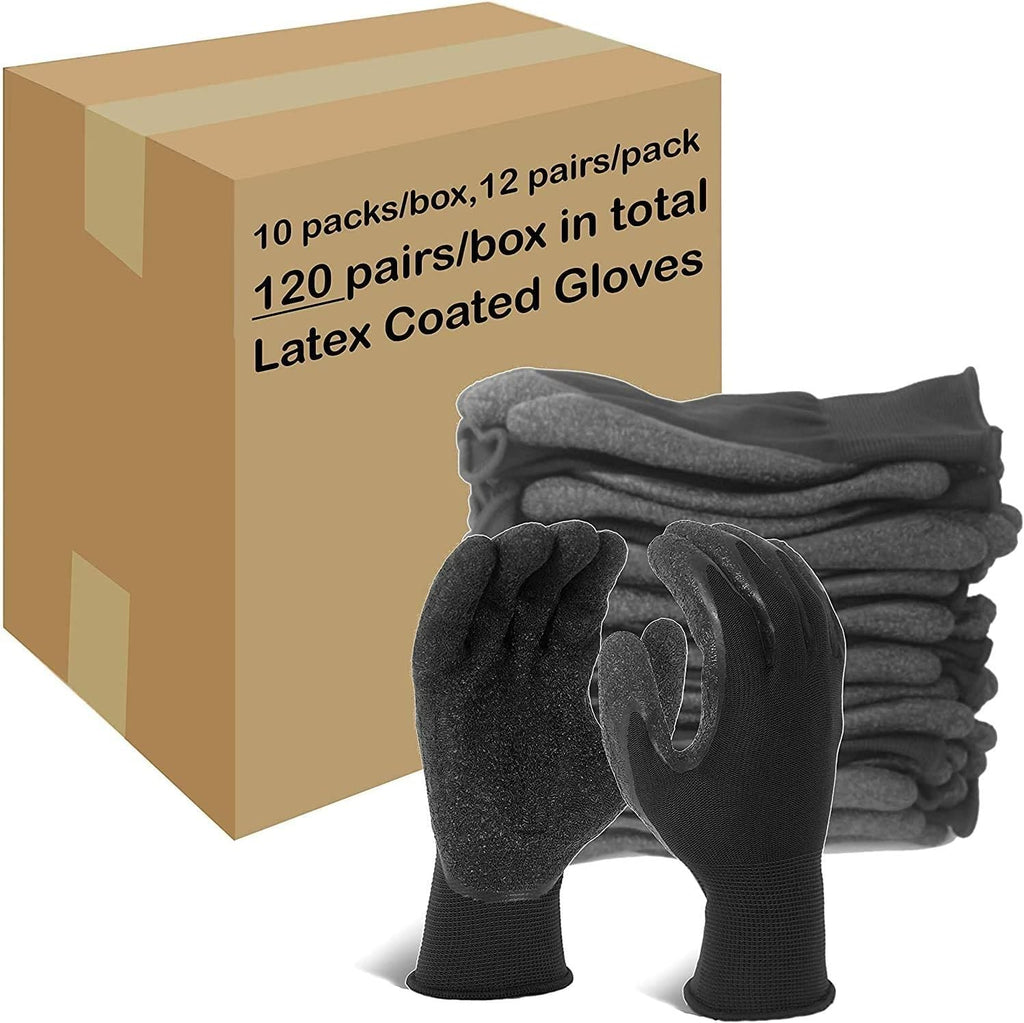 Evridwear Crinkle Latex Rubber Hand Coated Safety Work Gloves for Men Women General Multi Use Construction Warehouse Gardening Assembly Landscaping,Black Large 120 Pairs Pack