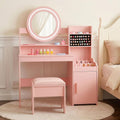 INFANS Kids Vanity with Lights, Princess Makeup Desk with Mirror Storage Shelves, Toddler Table and Chair Set Pretend Play for Girls Aged 4-9