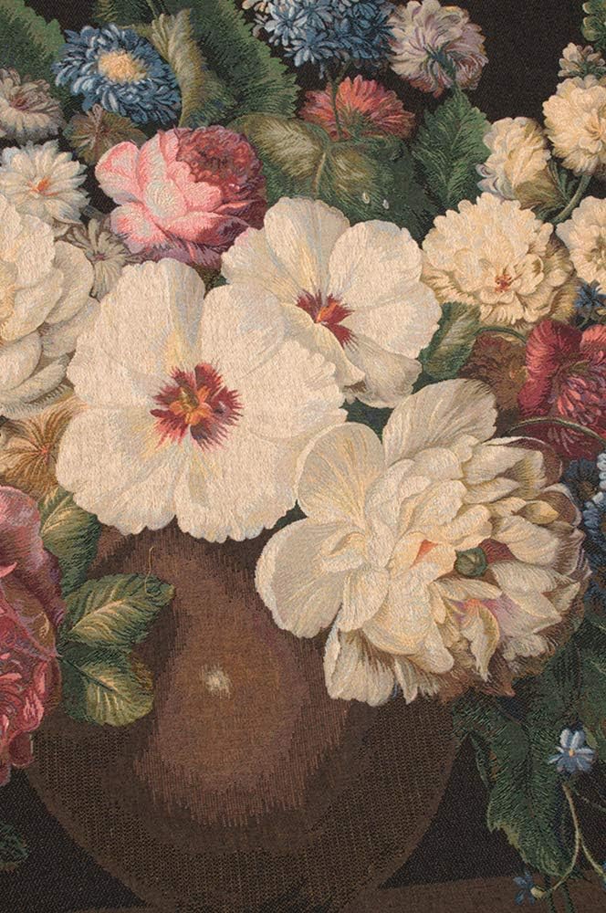 Charlotte Home Furnishings Inc. Bouquet Hibiscus Noir French Tapestry Wall Hanging, 58 X 78 Inch, Viscose Cotton And Polyester Blend Wall Art, Woven In France, Perfect For Home Decor And Wall Decor