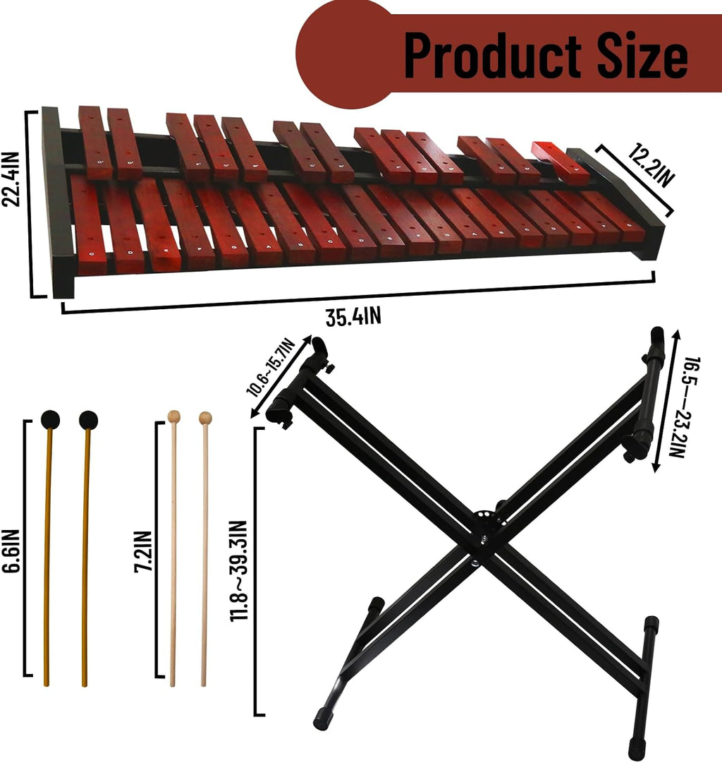 Marimba, 32 Key Wooden Adult Xylophone with Mallets and Adjustable Stand Professional Marimba for Beginners and Students Professional (Wooden) (32)