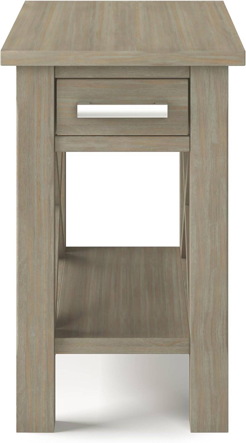 SIMPLIHOME Kitchener SOLID WOOD 14 inch Wide Rectangle Contemporary Narrow Side Table in Distressed Grey with Storage, 1 Drawer, 1 Shelf, for the Living Room and Bedroom
