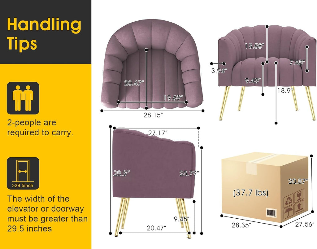 Dewhut Oversized Pumpkin Couch Accent Chair, Modern Comfy Velvet Upholstered Barrel Chairs, Luxury Single Sofa Armchair for Living Room, Waiting Room, Office and Vanity, (Purple)