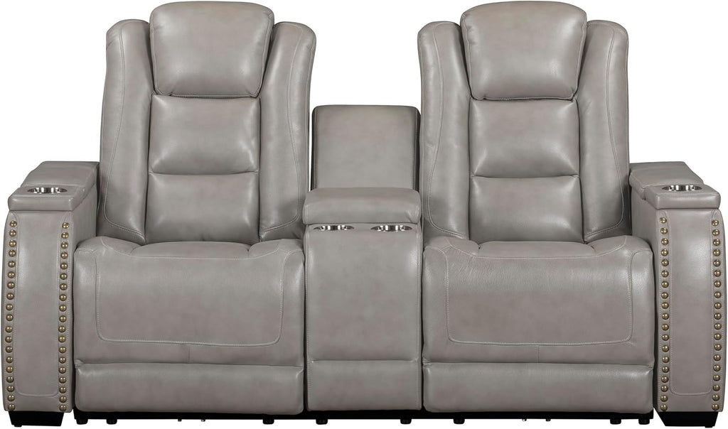 New Classic Furniture Breckenridge 2-Piece Leather Upholstery Manual Reclining Livingroom Set in Gray