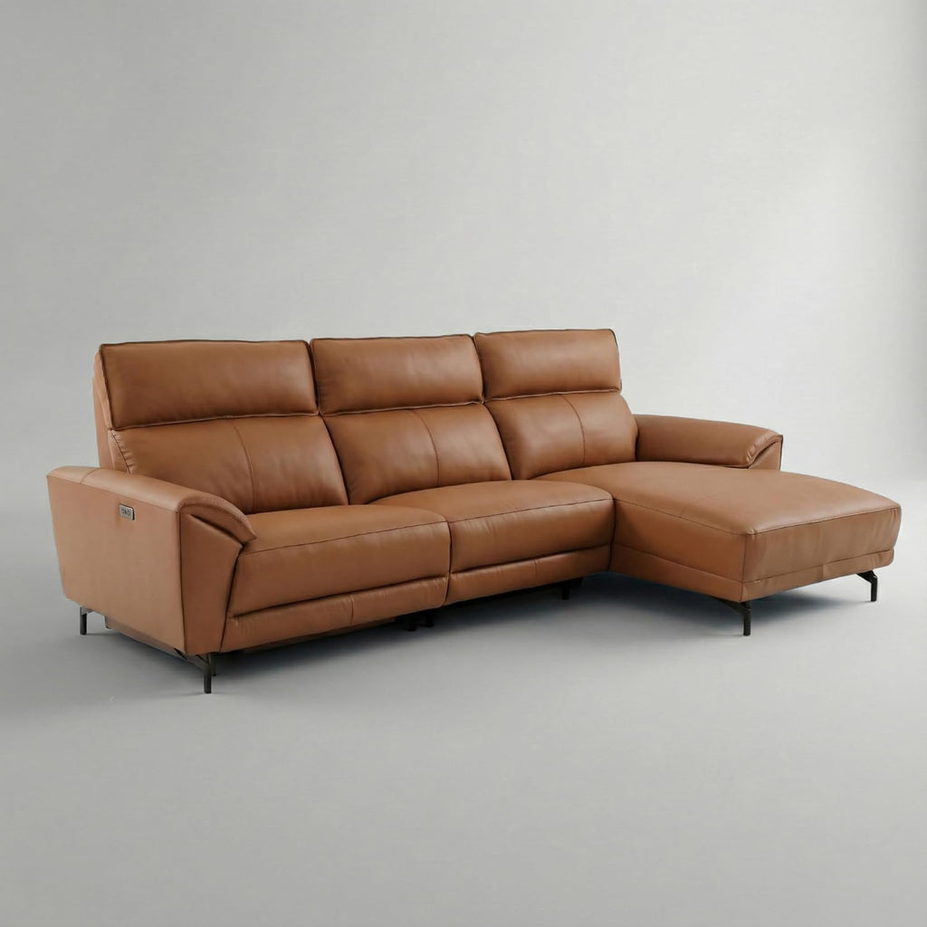Furniture of America Belon Modern Leather Sectional Recliner with Chaise and USB Ports, Reclining Sofa, L Shaped Comfy Couches for Living Room, Home Theater, Right Facing, Brown Clay