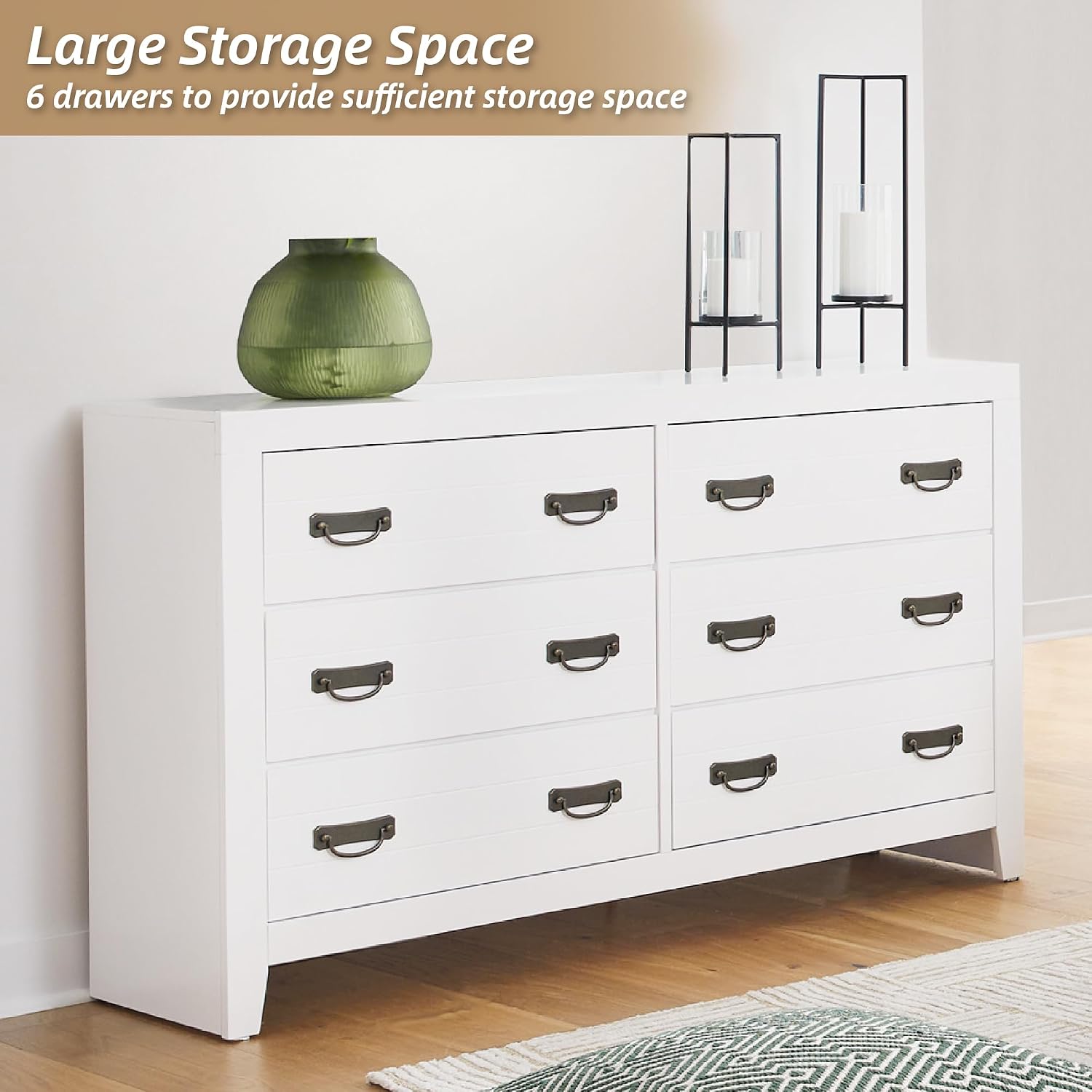 Signature Design by Ashley Binterglen Casual Coastal Six-Drawer Dresser with Dovetail Construction for Bedroom, White Finish, 57.13' W x 16.38' D x 35.5' H