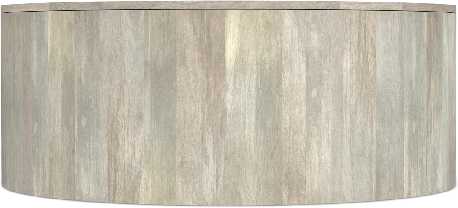 SIMPLIHOME Millbury Drum Coffee Table - 36 inch Wide Solid Mango Wood Round Living Room Table in White Wash, Contemporary Cocktail Table for Family Room or Lounge with Large Surface, Assembled