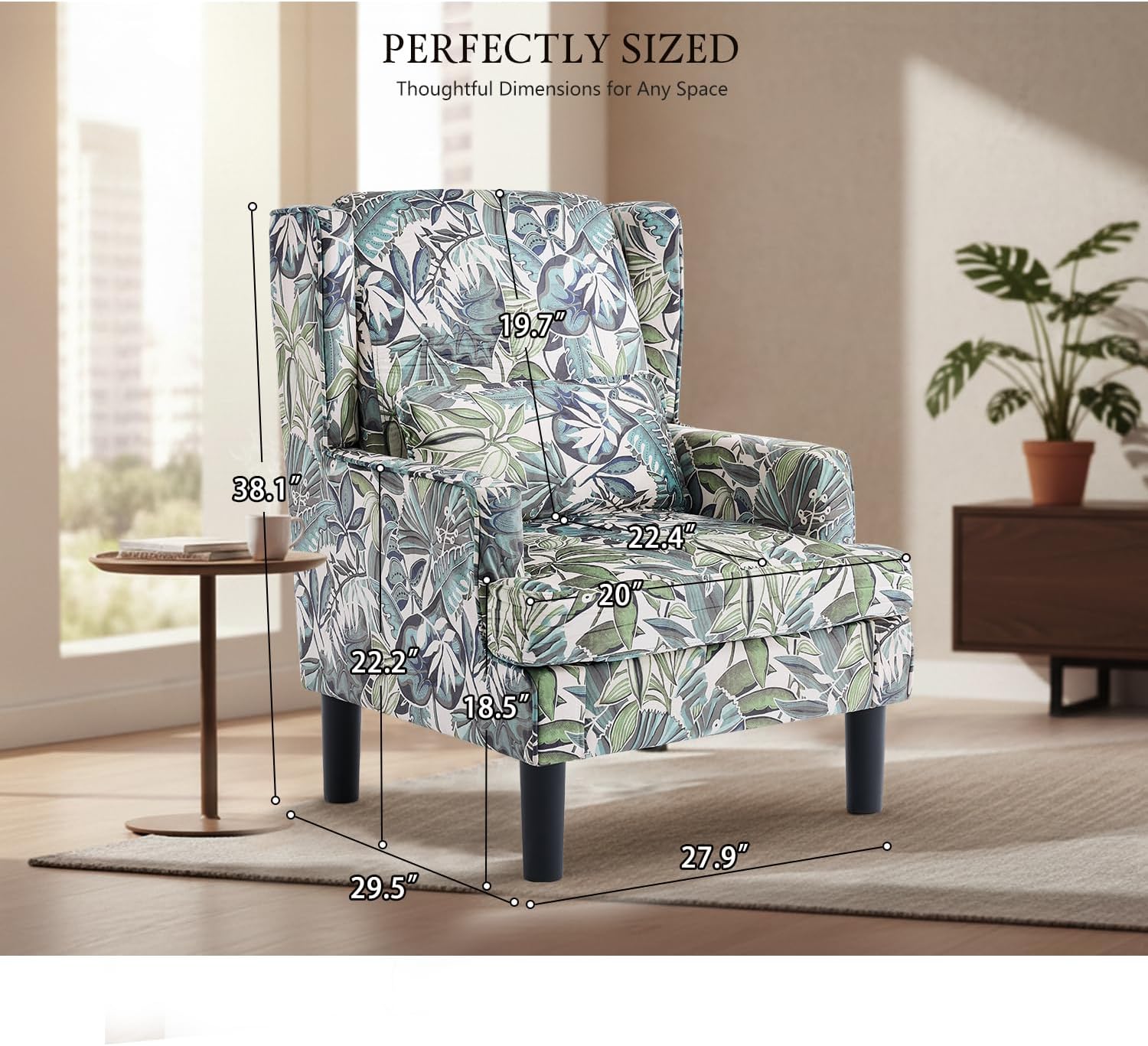 Modern Accent Chair for Living Room Chairs Oversized Reading Chair Accent Chairs for Living Room Sofa Chair with High Back and Wood Legs,Upholstered Armchair Comfy Chair for Bedroom(Green Floral)